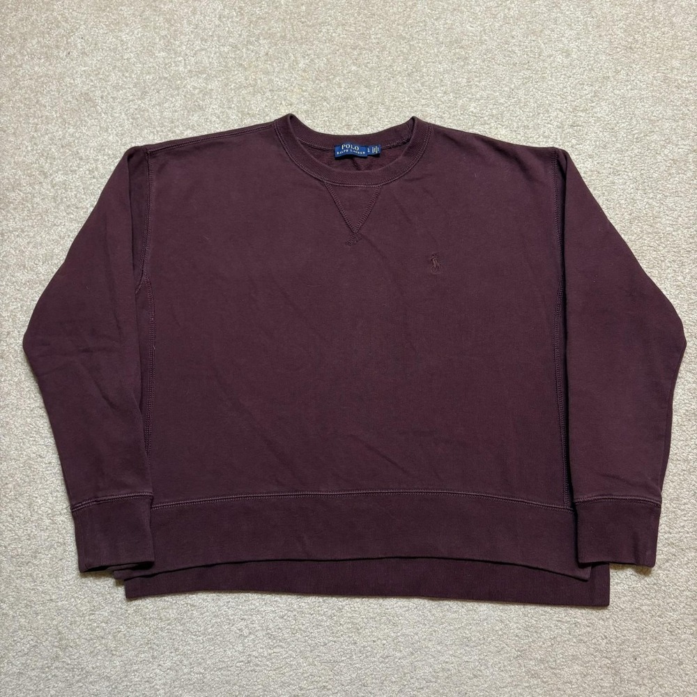 Polo Ralph Lauren Crewneck Sweatshirt Womens Large Burgundy Pony Fleece Pullover